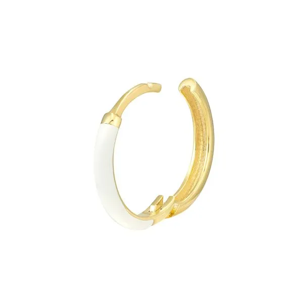 14K yellow Gold White Enamel Hoop Earrings Image 3 Quality Gem LLC Bethel, CT
