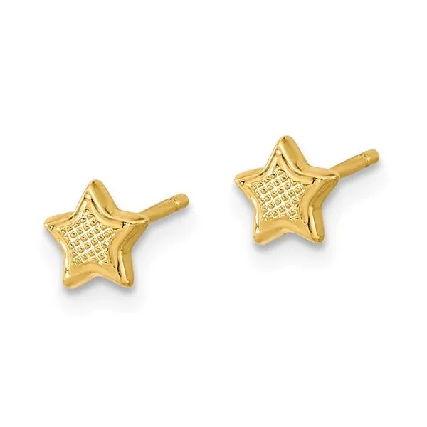 14K Yellow Gold Textured Star Earrings Image 2 Quality Gem LLC Bethel, CT