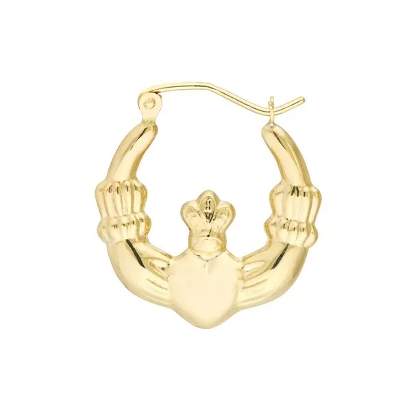 14K Yellow Gold Claddagh Hoop Earrings Image 2 Quality Gem LLC Bethel, CT