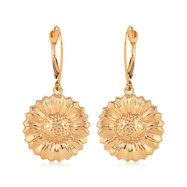 14K Yellow Gold Sunflower Leverback Earrings Quality Gem LLC Bethel, CT