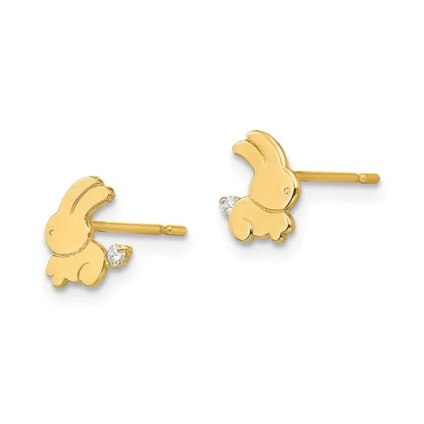 14K Yellow Gold CZ Bunny Stud Earrings Image 2 Quality Gem LLC Bethel, CT