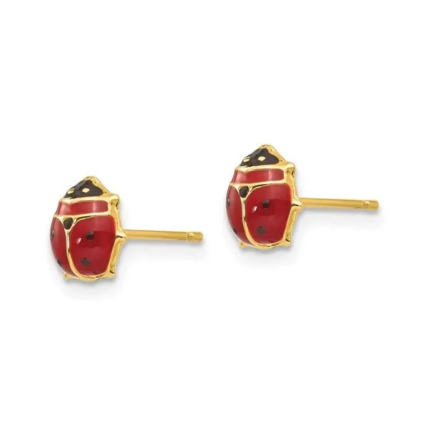 14K Yellow Gold Enamel Ladybug Stud Earrings Image 2 Quality Gem LLC Bethel, CT