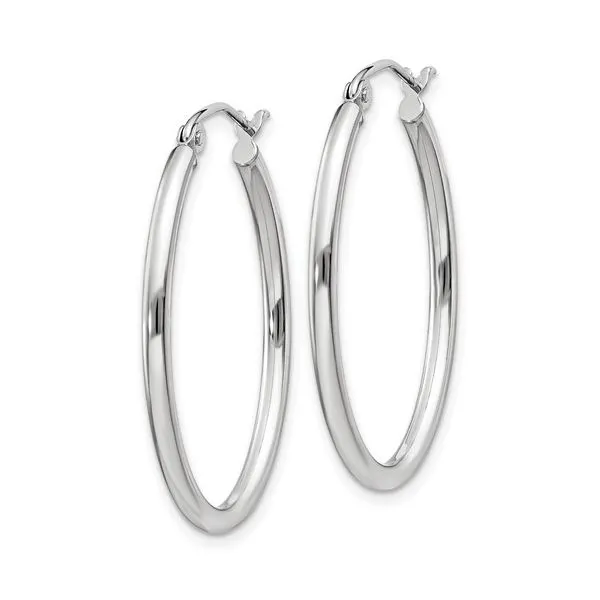 14K White Gold Oval Hoop Earrings Image 2 Quality Gem LLC Bethel, CT