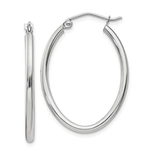 14K White Gold Oval Hoop Earrings Quality Gem LLC Bethel, CT