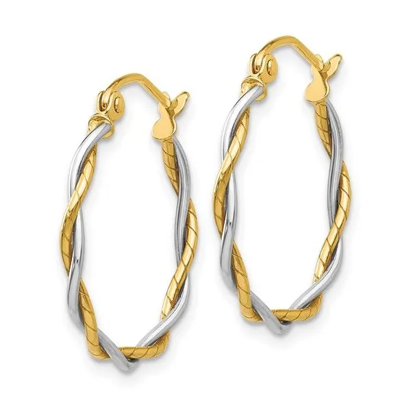 14K Two Tone Twisted Hoop Earrings Image 2 Quality Gem LLC Bethel, CT