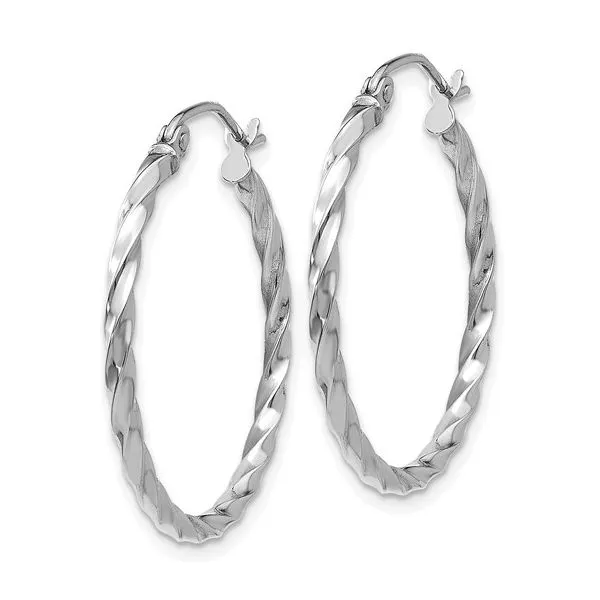 14K White Gold Twist Hoop Earrings Image 2 Quality Gem LLC Bethel, CT