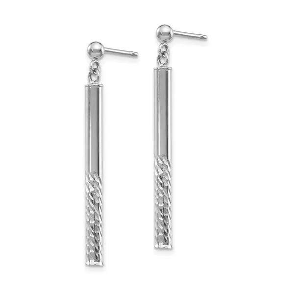 14K White Gold Diamond Cut Bar Dangle Post Earrings Image 2 Quality Gem LLC Bethel, CT