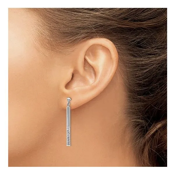 14K White Gold Diamond Cut Bar Dangle Post Earrings Image 3 Quality Gem LLC Bethel, CT