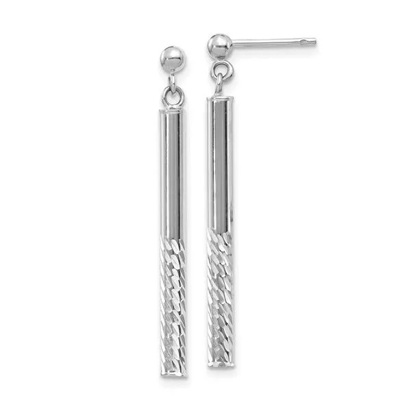 14K White Gold Diamond Cut Bar Dangle Post Earrings Quality Gem LLC Bethel, CT