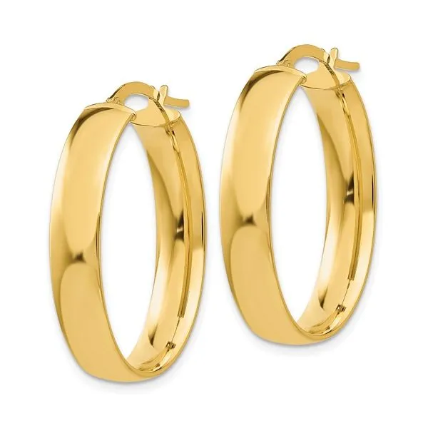 14K Yellow Gold Oval Hoop Earrings Image 2 Quality Gem LLC Bethel, CT