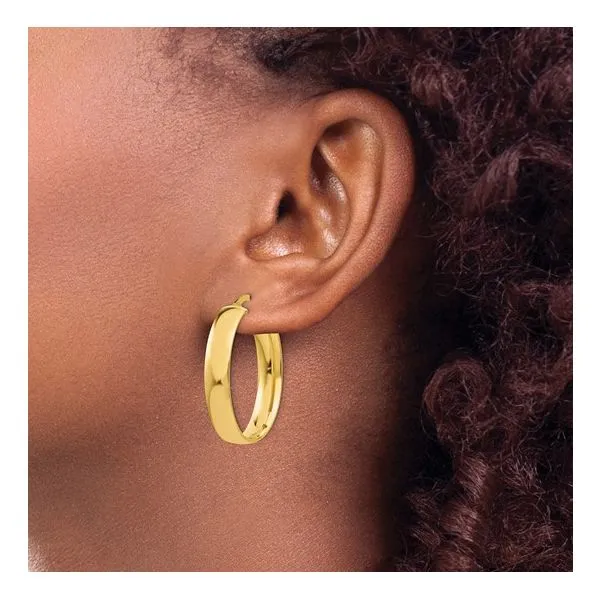 14K Yellow Gold Oval Hoop Earrings Image 3 Quality Gem LLC Bethel, CT