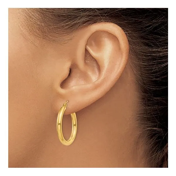 14K Yellow Gold 3mm Tube Hoop Earrings Image 3 Quality Gem LLC Bethel, CT