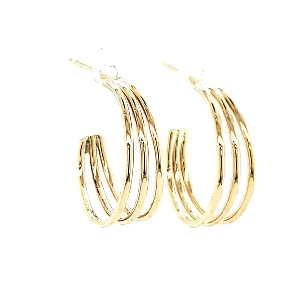 14K Yellow Gold Tapered Triple Wire Small Hoop Earrings Quality Gem LLC Bethel, CT