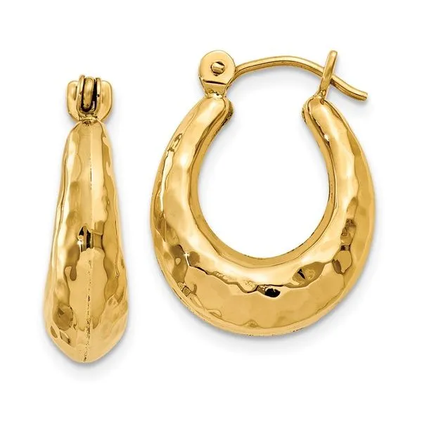 14K Yellow Gold Hammered Hoop Earrings Quality Gem LLC Bethel, CT