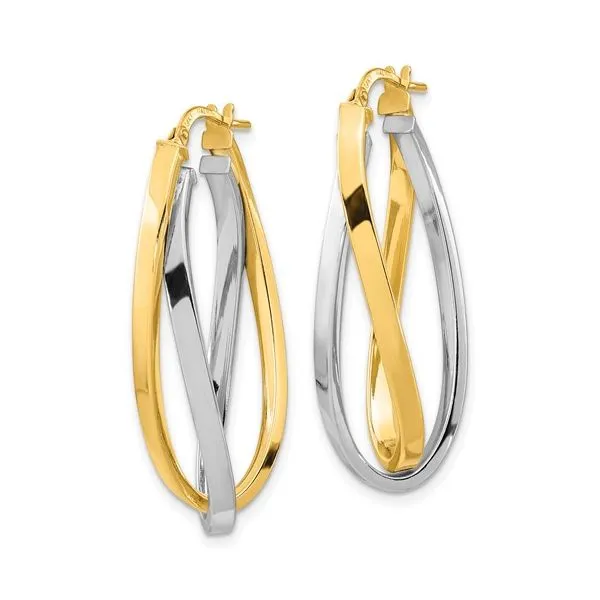 14 Karat Two Tone Double Twist Oval Hoop Earrings Image 2 Quality Gem LLC Bethel, CT