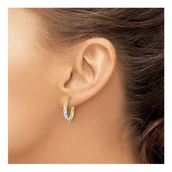 14K Two Tone Polished Twist Hoop Earrings Image 2 Quality Gem LLC Bethel, CT