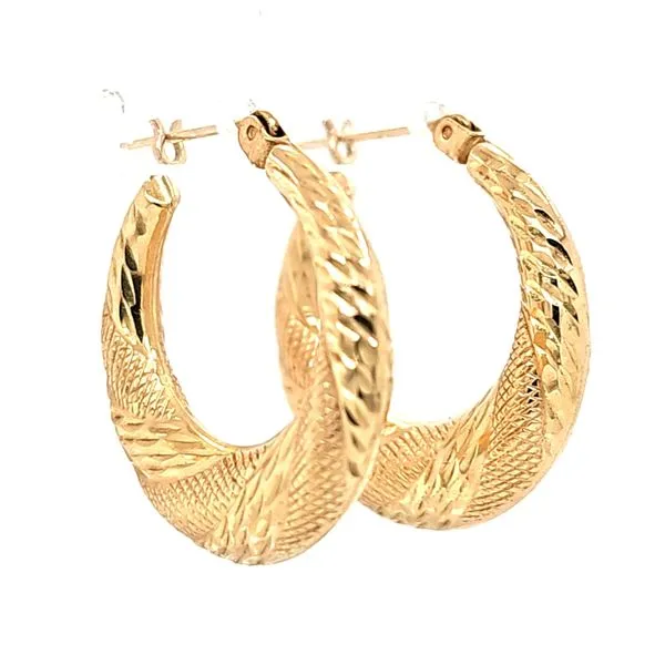 14K yellow Gold Textured and Diamond Cut Hoop Earrings Quality Gem LLC Bethel, CT