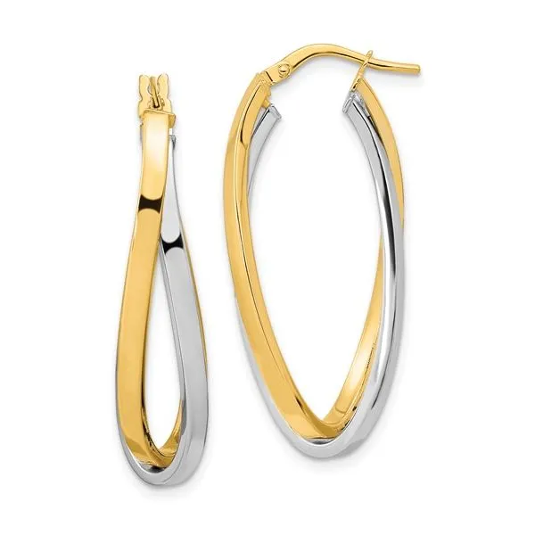 14 Karat Two Tone Double Twist Oval Hoop Earrings Quality Gem LLC Bethel, CT