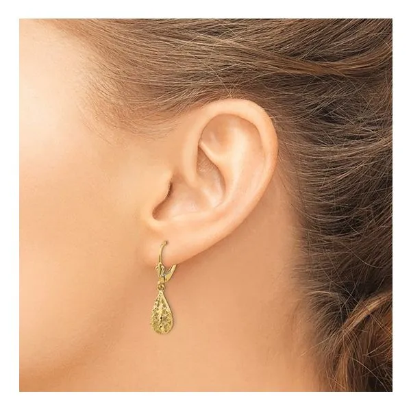 14K Yellow Gold Diamond Cut Filigree Dangle Leverback Earrings Image 3 Quality Gem LLC Bethel, CT