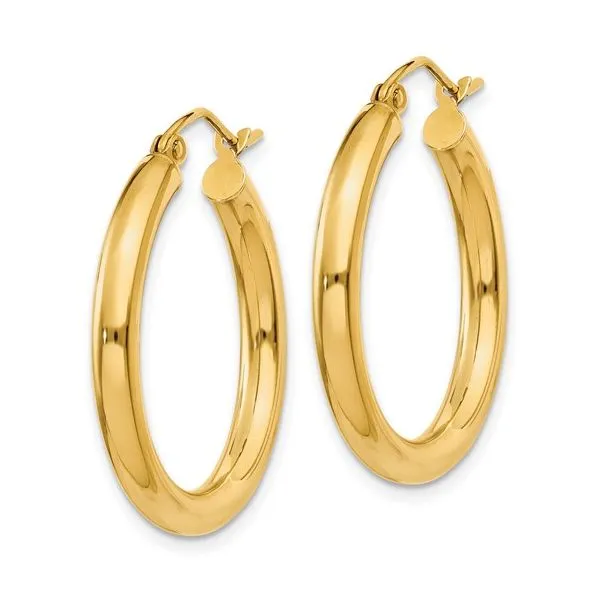 14K Yellow Gold 3mm Tube Hoop Earrings Image 2 Quality Gem LLC Bethel, CT