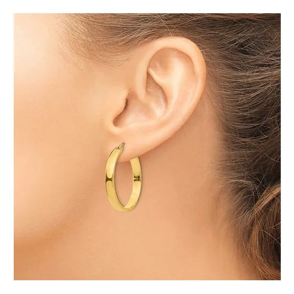 14K Yellow Gold Pipe Cut Hoop Earrings Image 3 Quality Gem LLC Bethel, CT