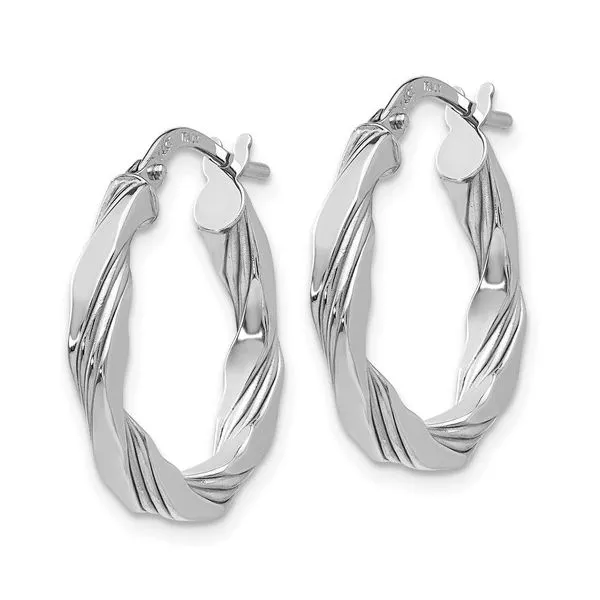 14K White Gold Twisted Textured Hoop Earrings Quality Gem LLC Bethel, CT