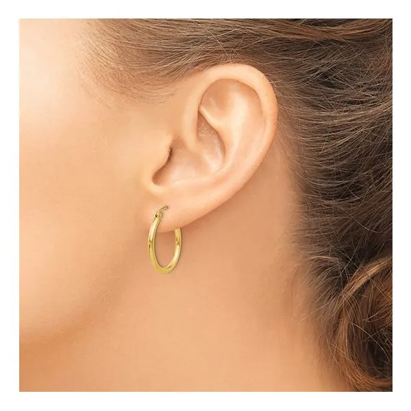 14K Yellow Gold Tube Hoop Earrings Image 3 Quality Gem LLC Bethel, CT