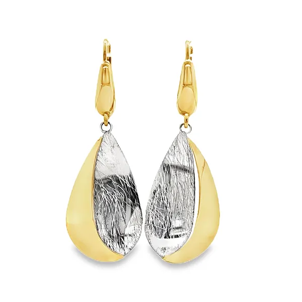 14K Two Tone Leverback Double Elongated Disc Dangle Earrings Quality Gem LLC Bethel, CT