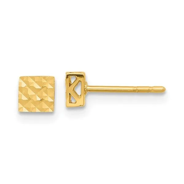 14K Yellow Gold Diamond Cut Square Post Earrings Image 2 Quality Gem LLC Bethel, CT