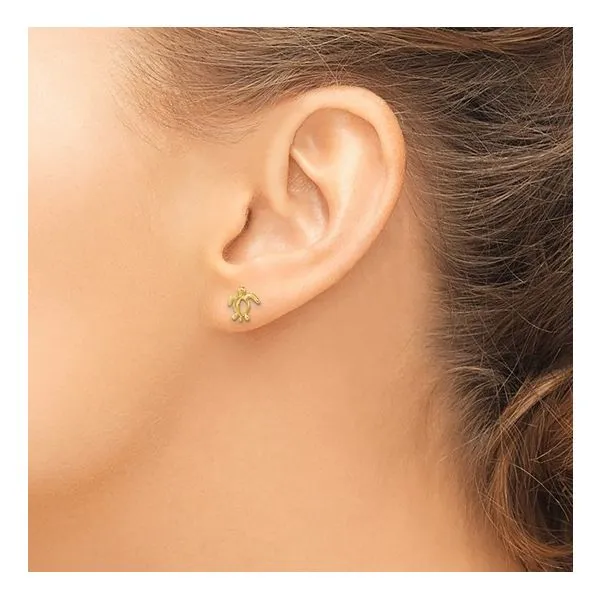 14K Yellow Gold Sea Turtle Earrings Image 2 Quality Gem LLC Bethel, CT