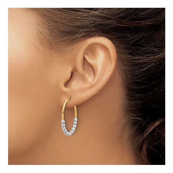 14K Two Tone Beaded Oval Hoop Earrings Image 2 Quality Gem LLC Bethel, CT