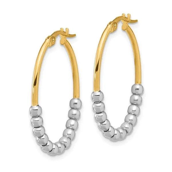 14K Two Tone Beaded Oval Hoop Earrings Image 3 Quality Gem LLC Bethel, CT