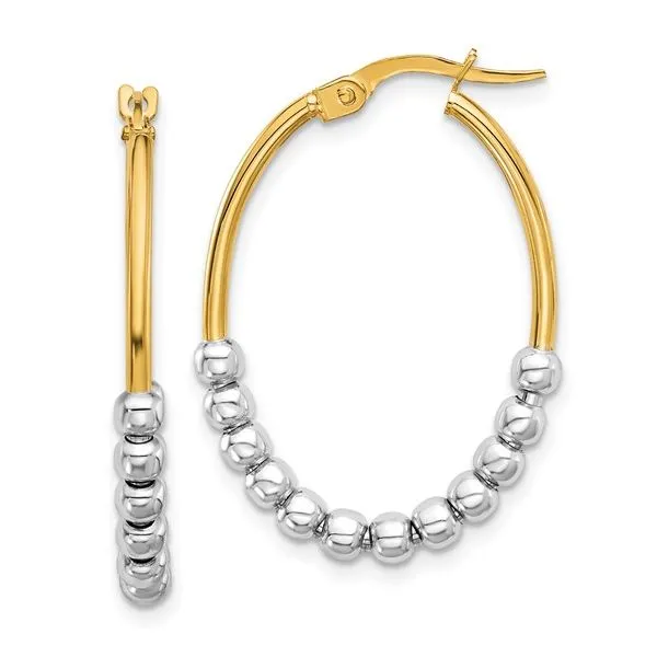 14K Two Tone Beaded Oval Hoop Earrings Quality Gem LLC Bethel, CT