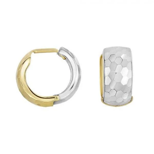 14K Two Tone Hammered Reversible Huggie Earrings Quality Gem LLC Bethel, CT