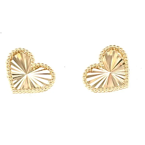 14K Yellow Gold Radiating Heart Stud Earrings Quality Gem LLC Bethel, CT