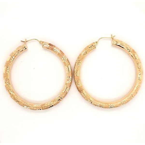 14K Yellow Gold Extra Large Frosted And Diamond Cut Large Vine Hoop Earrings Quality Gem LLC Bethel, CT