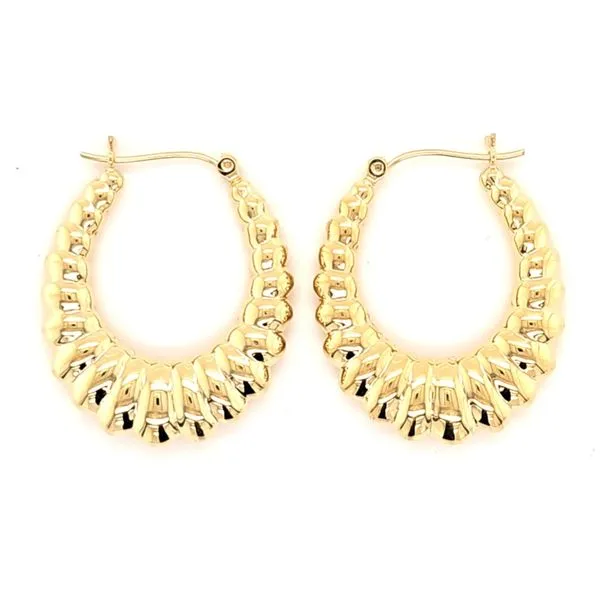 14K Yellow Gold Large Scallop Hoop Earrings Quality Gem LLC Bethel, CT