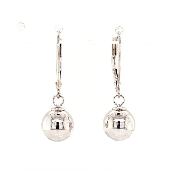 14K White Gold 8mm Ball Drop Eurowire Dangle Earrings Quality Gem LLC Bethel, CT