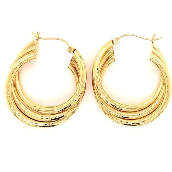 14K Yellow Gold Diamond Cut Triple Twist Hoop Earrings Quality Gem LLC Bethel, CT