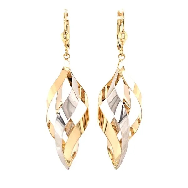 14K Two Tone Gold Twist Eurowire Dangle Earrings Quality Gem LLC Bethel, CT