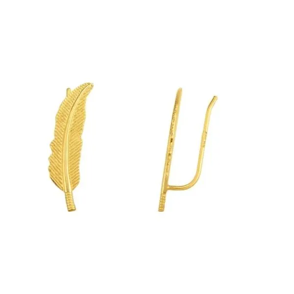 14K Yellow Gold Feather Ear Climber Earrings Quality Gem LLC Bethel, CT