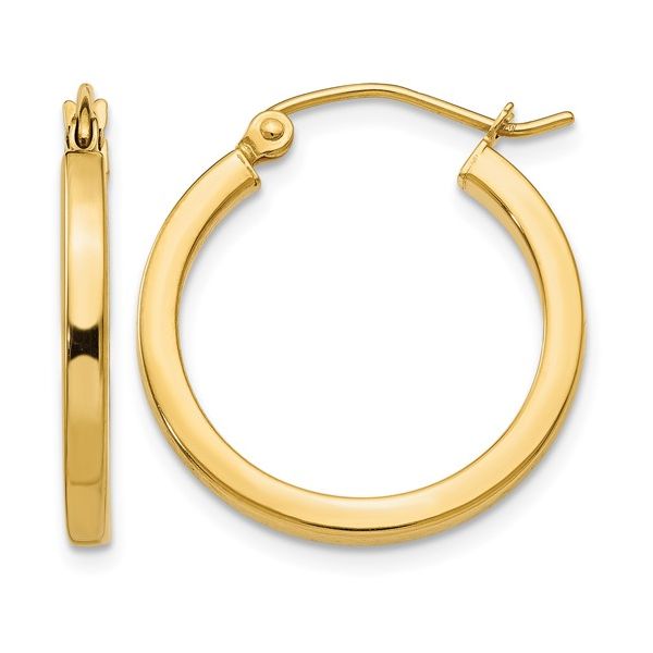 14K Yellow Gold 2mm Square Tube 20mm Hoop Earrings Quality Gem LLC Bethel, CT