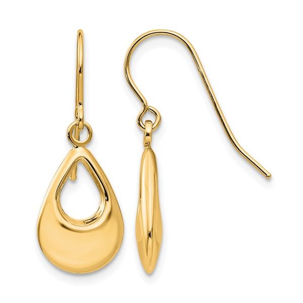 14K Yellow Gold Teardrop Hollow Dangle Earrings Quality Gem LLC Bethel, CT
