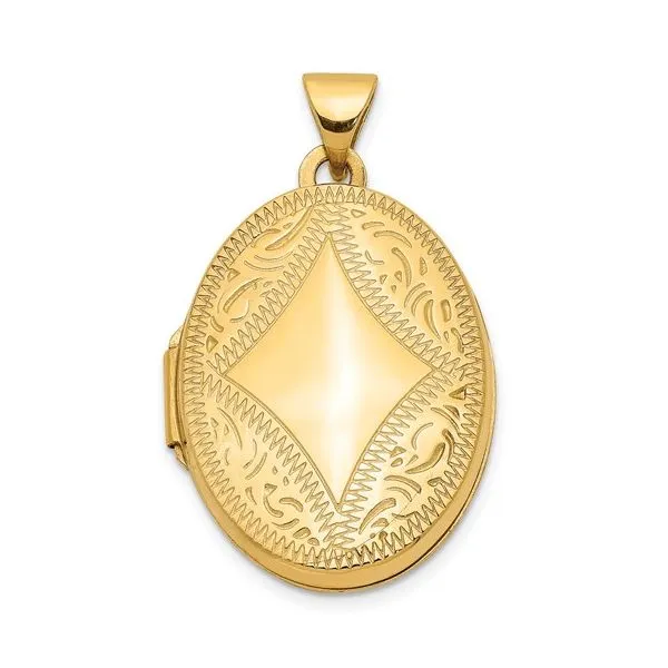 14K Yellow Gold Engraved Oval Locket Pendant Quality Gem LLC Bethel, CT