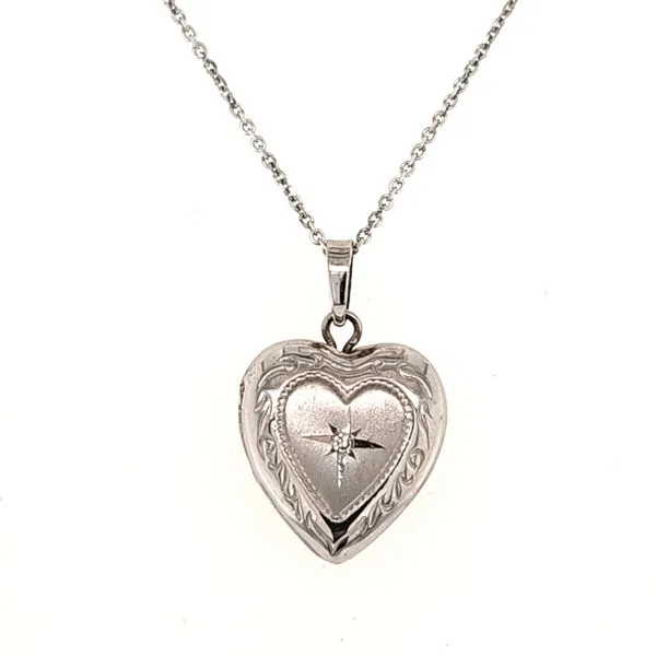 14K White Gold Diamond Locket Length 18 Inches Quality Gem LLC Bethel, CT