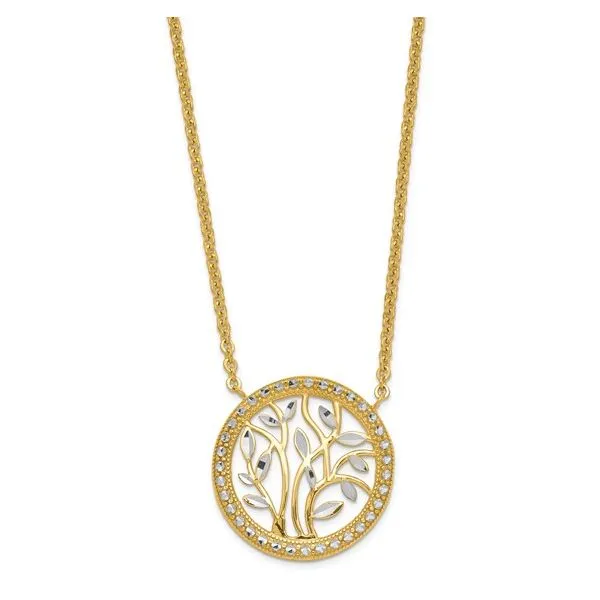 14K Two Tone Tree Branch Circle Necklace Length 17 Inches Quality Gem LLC Bethel, CT