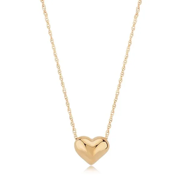 14K Yellow Gold Puff Heart Necklace Length 18 Inches Quality Gem LLC Bethel, CT