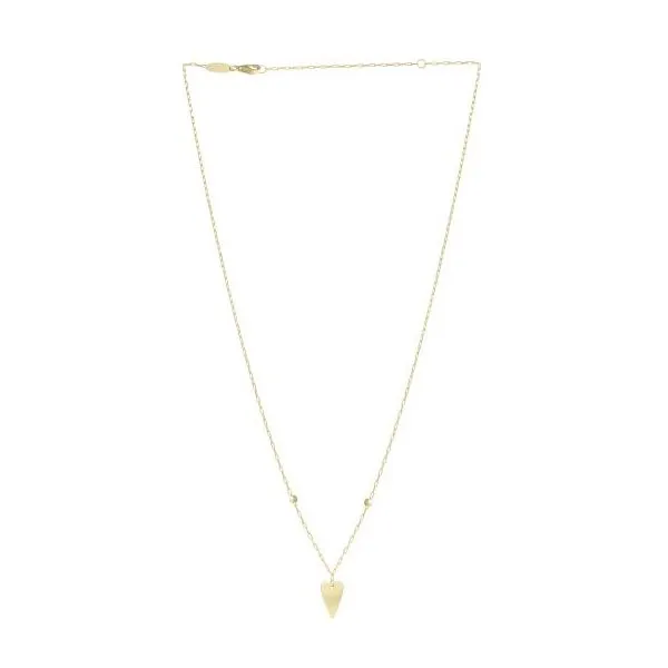 14K Yellow Gold Elongated Heart and Bead Station Necklace Length 18 Inches Image 3 Quality Gem LLC Bethel, CT