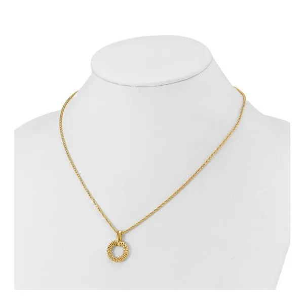14K Yellow Gold Mesh Circle with 18 Inch Popcorn Necklace Image 2 Quality Gem LLC Bethel, CT