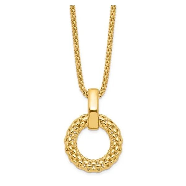 14K Yellow Gold Mesh Circle with 18 Inch Popcorn Necklace Quality Gem LLC Bethel, CT